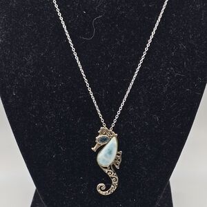 Sterling Silver .925 Seahorse Pendant 16” Chain Necklace Signed CFJ